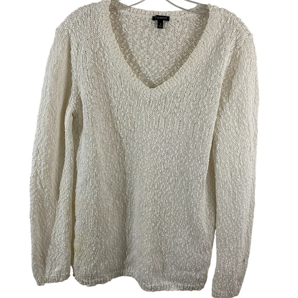 Talbots Off‑White V‑Neck Cotton Knit Sweater Size Small - Picture 6 of 6